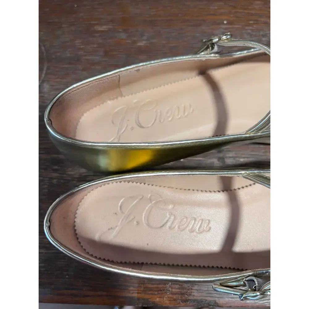 J.Crew Square Toe Mary Jane Shoes - Metallic Soft Gold Ballerina Flats - Sz 7